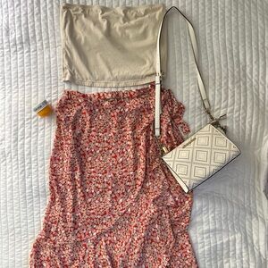 Max Studio Coral / multi color  Floral Midi Wrap with side tie Skirt XL Women’s